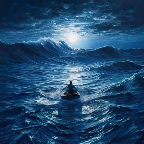 Premium Ai Image A Painting Of A Boat In The Ocean With The Moon In