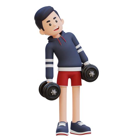 D Sportsman Character Performing Dumbbell Side Bend Png