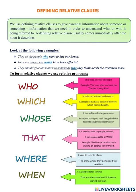 Relative Clauses Relative Pronouns Worksheets Forgot My Password School Subjects Online