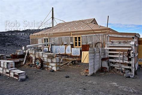 Ernest Shackleton's British Antarctic (Nimrod 1907-09) Expedition hut at Cape Royds, with ...