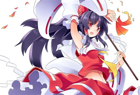 Black Hair Hakurei Reimu Japanese Clothes Long Hair Miko Red Eyes