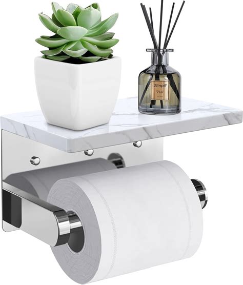 Chrome Toilet Paper Holder With Natural Marble Shelf Stainless