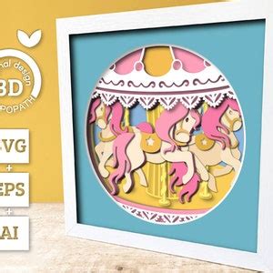 3D Layered Carousel SVG EPS Carousel Shadow Box Nursery 3D Svg Baby