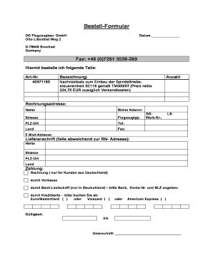 Fillable Online Bestell Formular Dg Flugzeugbaude Fax Email Print