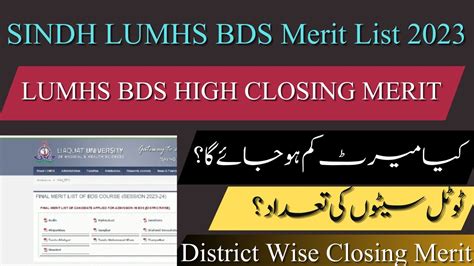 LUMHS Sindh Final BDS Merit List 2023 24 Sindh LUMHS BDS District