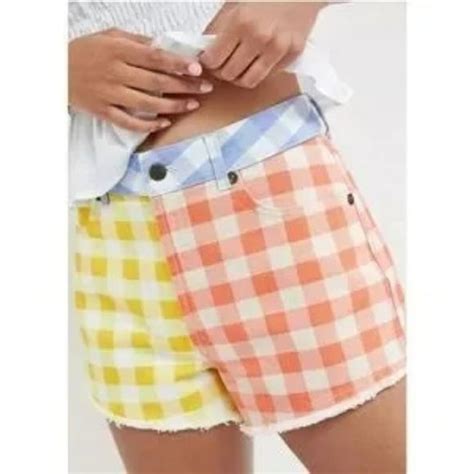 FARM Rio Shorts Farm Rio X Anthro Color Block Gingham Denim Shorts