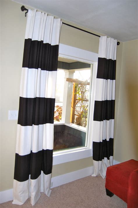 DIY Black & White Striped Curtains | Black and white living room, Blue striped curtains ...