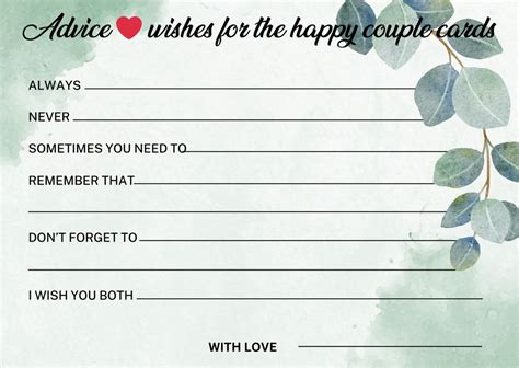 Minimal Wedding Advice Card Printable Editable Template Well Wishes