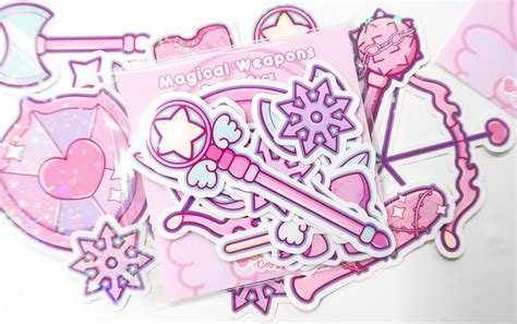 Purple Fantasy Weapons Sticker Pack Magical Girl Stickers Etsy