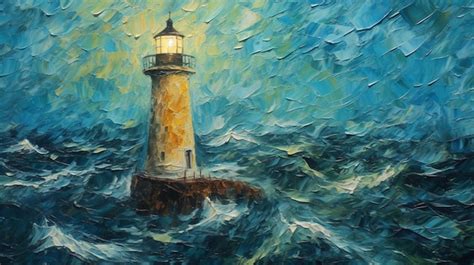 Premium AI Image | A painting of a lighthouse in the stormy sea.