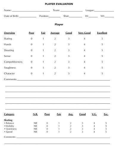 44 Free Printable Player Evaluation Form Templates Pdf Ms Excel