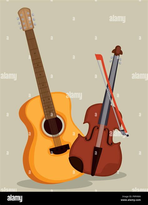 Guitar And Violin Instruments Vector Illustration Design Stock Vector