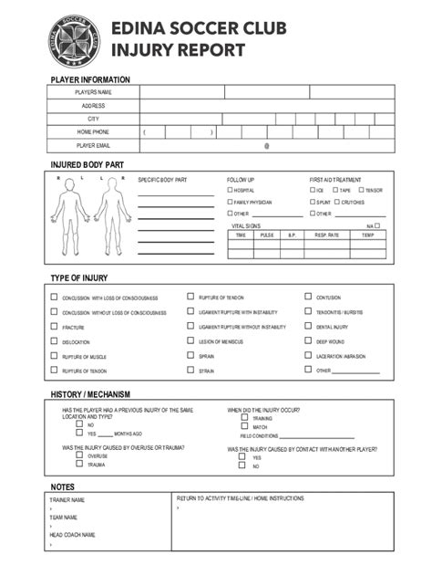 Fillable Online Injury Report Form Fill Out And Sign Printable PDF