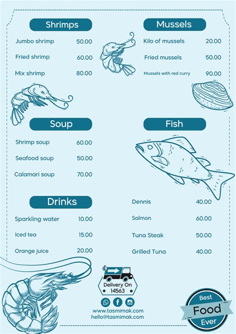 Seafood Restaurant Menu Template With Fish Shrimp Vector