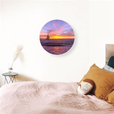 Artaza Dibond Wall Circle Voilier Silhouette Au Coucher De Soleil