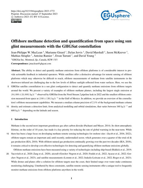 Pdf Offshore Methane Detection And Quantification From Space Using