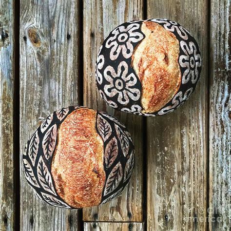 Bread Photograph Hand Painted Sourdough Botanical Pattern Boule 5 By