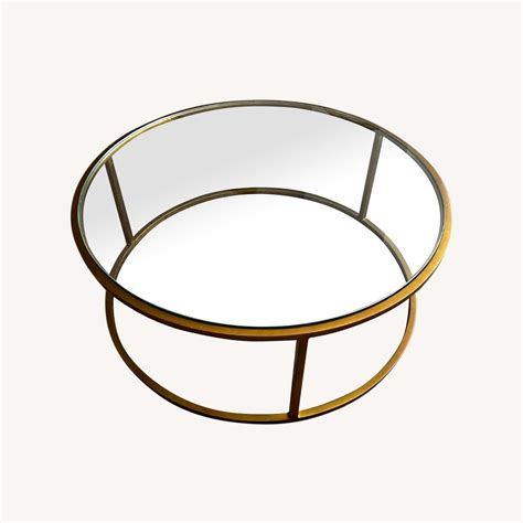 36" Diameter Brass and Glass Coffee Table - AptDeco