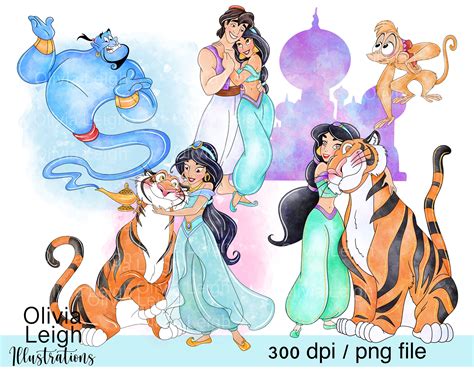 Set Of Princess Jasmine And Aladdin The Genie Rajah Castle Etsy