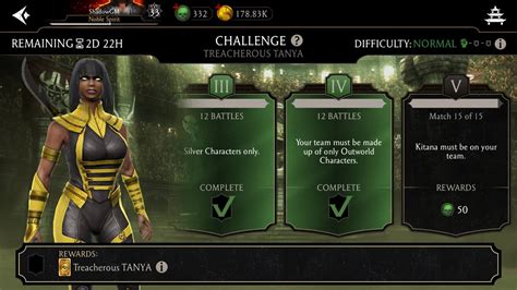 Challenger Fight 1 Treacherous TANYA Mortal Kombat Mobile YouTube