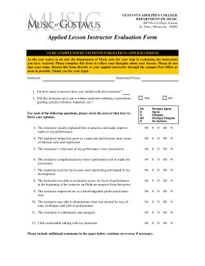 Fillable Online Gustavus Applied Lesson Instructor Evaluation Form Fax