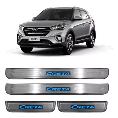 Kit Soleira 4 Portas Aço Inox Led Azul Hyundai Creta 2017