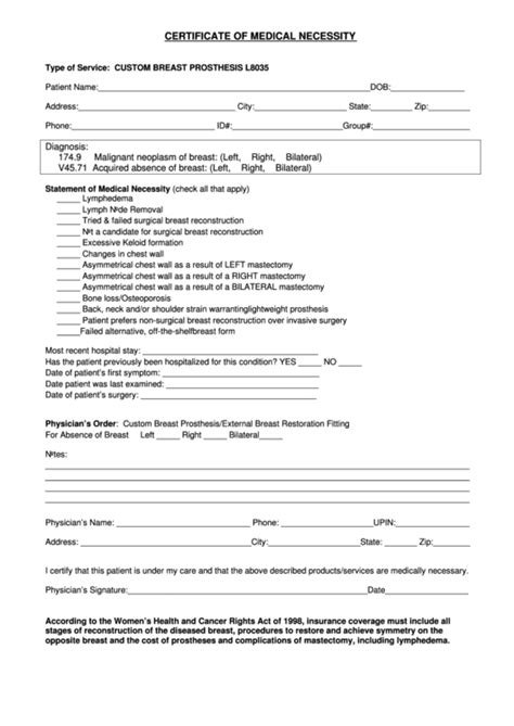 Certificate Of Medical Necessity Form Template