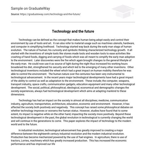 Technology And The Future Essay Example GraduateWay