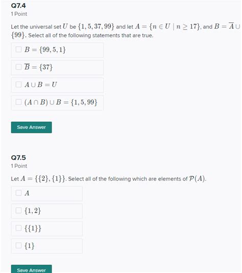 Solved Q7 4 1 Point Let The Universal Set U Be {1 5 37