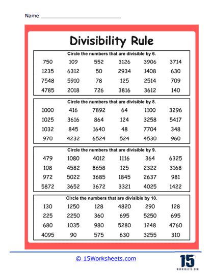 Divisibility Rules Worksheets 15 Worksheets