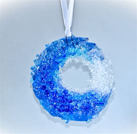 Handmade Fused Glass Ocean Wave Ornament Suncatcher Cobalt Etsy