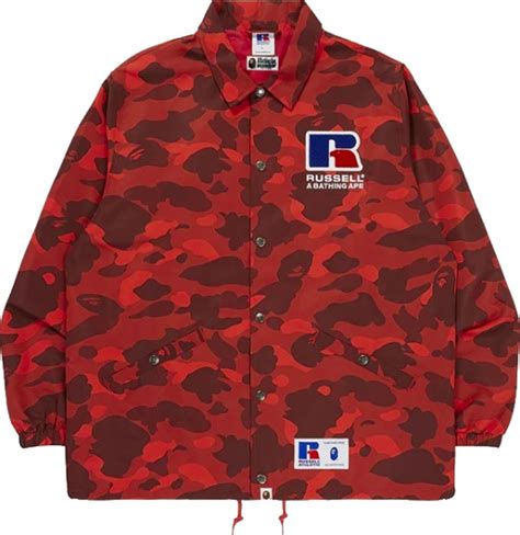 Bape X Russell Red Color Camo Coaches Jacket Inc Style