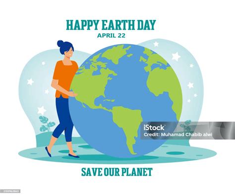 Happy Earth Day Banner Girl Is Hugging The Planet World Environment Day