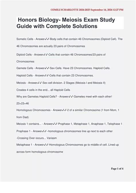 Meiosis Study Guide With Answers 8