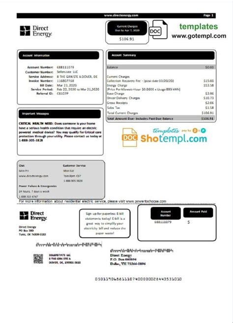 Editable Blank Utility Bill Template