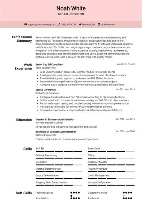 Sap Consultant Resume Examples And Templates For Resumedesign Ai