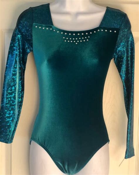 Gk Elite Green Foil Velvet Ja Lgs Gymnastic Dance Leotard Axs Nwt Ebay