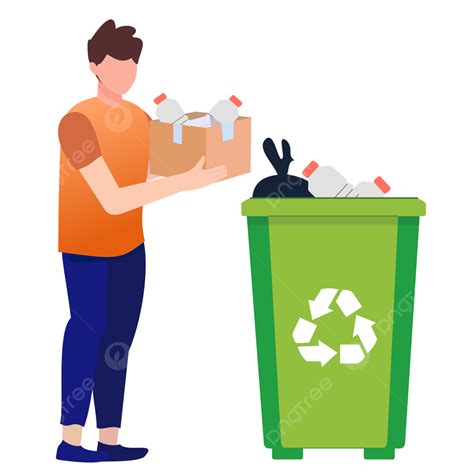 Man Throwing Trash In The Recycle Bin Recycle Bin Trash Clean PNG