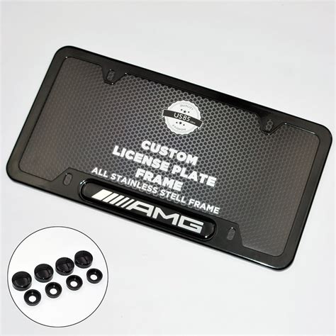 Black Stainless Steel Front Rear For Mercedes Benz Amg Emblem License