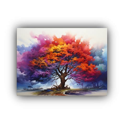 Cuadro Decorativo Pintura Acuarela Abstracta Arco Iris Árbol Acacia