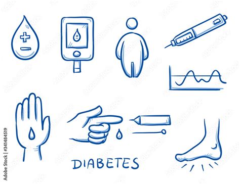 Set Of Different Diabetes And Blood Sugar Measurement Icons For