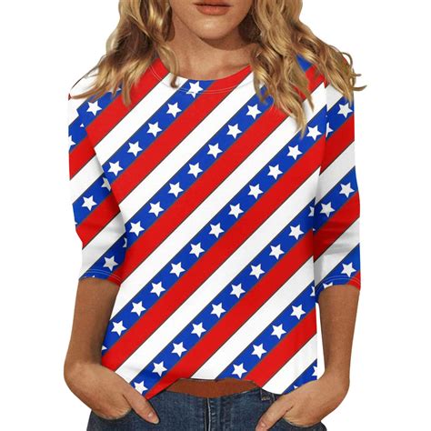 Julmcomo 4th Of July 34 Sleeve T Shirts For Women American Flag Shirts Patriotic Shirt Red