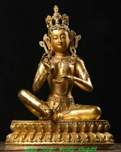 Old Tibet Nepal Copper Gilt Painting Green Tara Guanyin Goddess Buddha