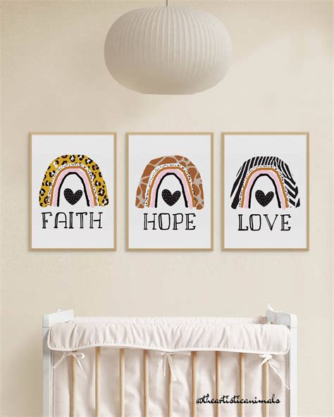 Faith Hope Love Print Set Of 3 Boho Rainbow Nursery Decor Bible Verse