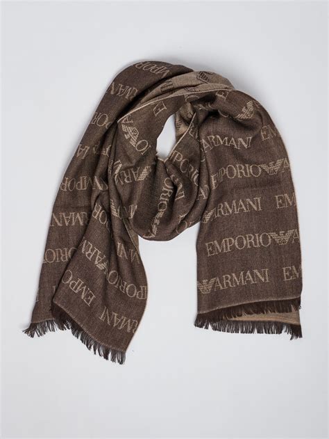 Emporio Armani Men S Scarf With All Over Logo Brown Caposerio