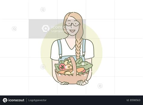 Best Woman Holding Vegetable Basket Illustration Download In Png