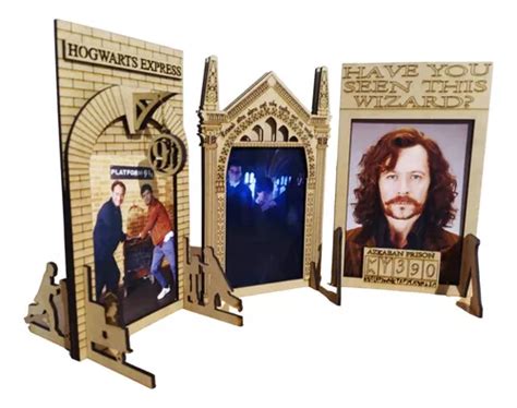 Juego De Tres Portaretratos Harry Potter Mdf Natural Armable Hp Env O