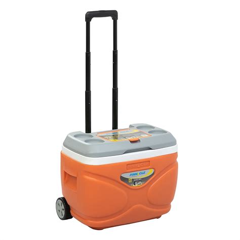 Prudence Portable Hard Ice Chest on Wheels for Camping, 31 qt, Orange