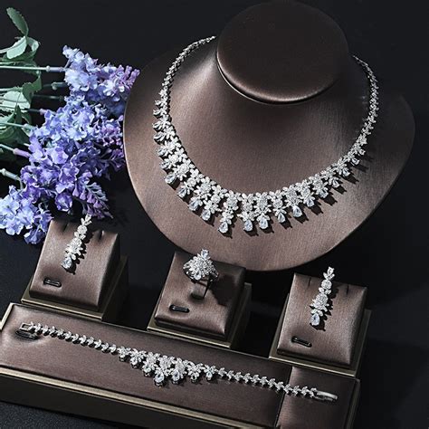 necklace earring ring bracelet  piece bright full diamond zircon