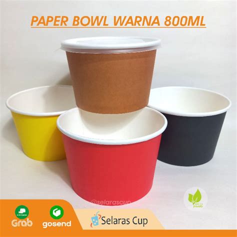 Jual ISI 100 Paper Bowl Mangkok Kertas Ukuran 800 Ml Warna Merah Hitam